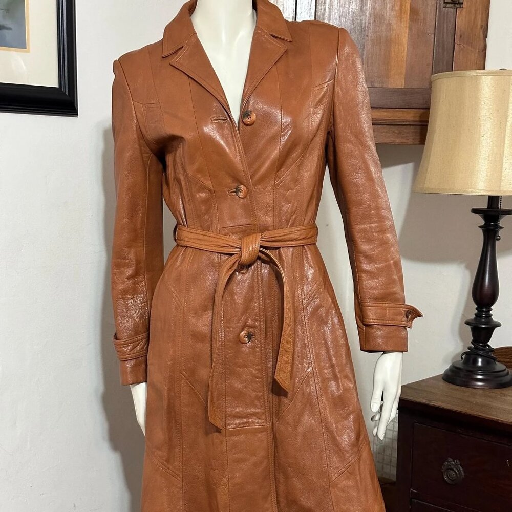 Gorgeous Vintage 70’s Wilson Brown Leather Trench Coat - size 10